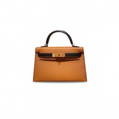 HERMÈS MINI KELLY II EPSOM GOLDEN BROWN BLACK (19*12*5.5cm) 